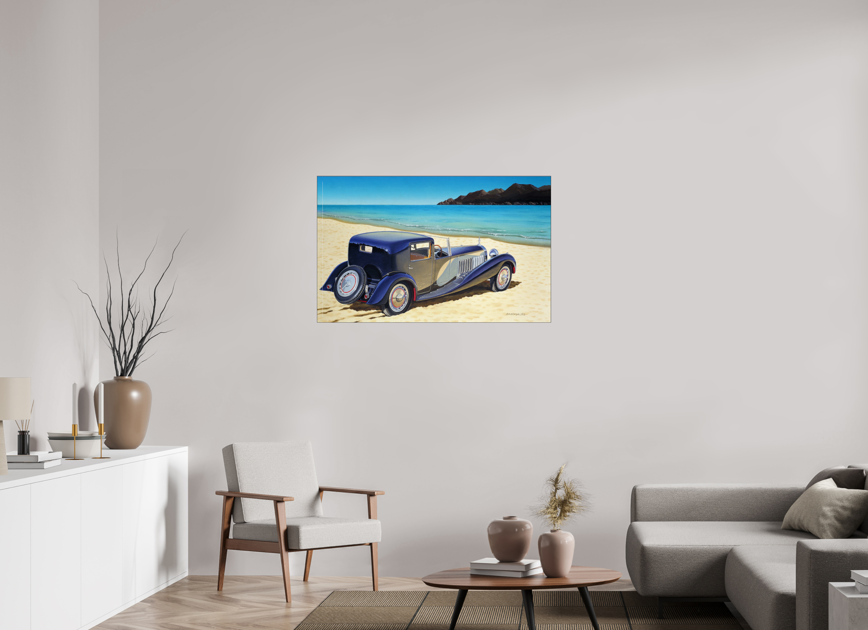 112 x 70 cm, Sous Plexiglas Brillant Cadre Fin Noir Plage royale.