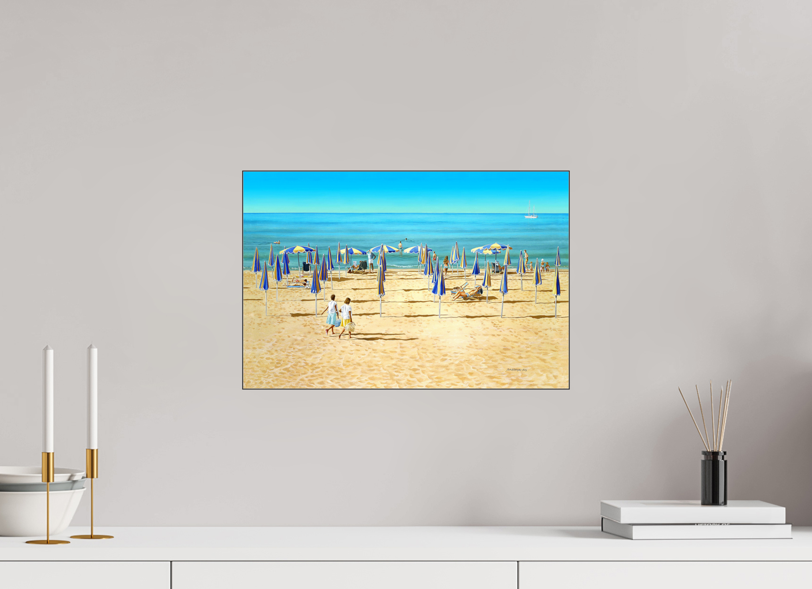 45 x 30 cm, Sous Plexiglas Brillant Cadre Fin Noir 10 h du mat'.