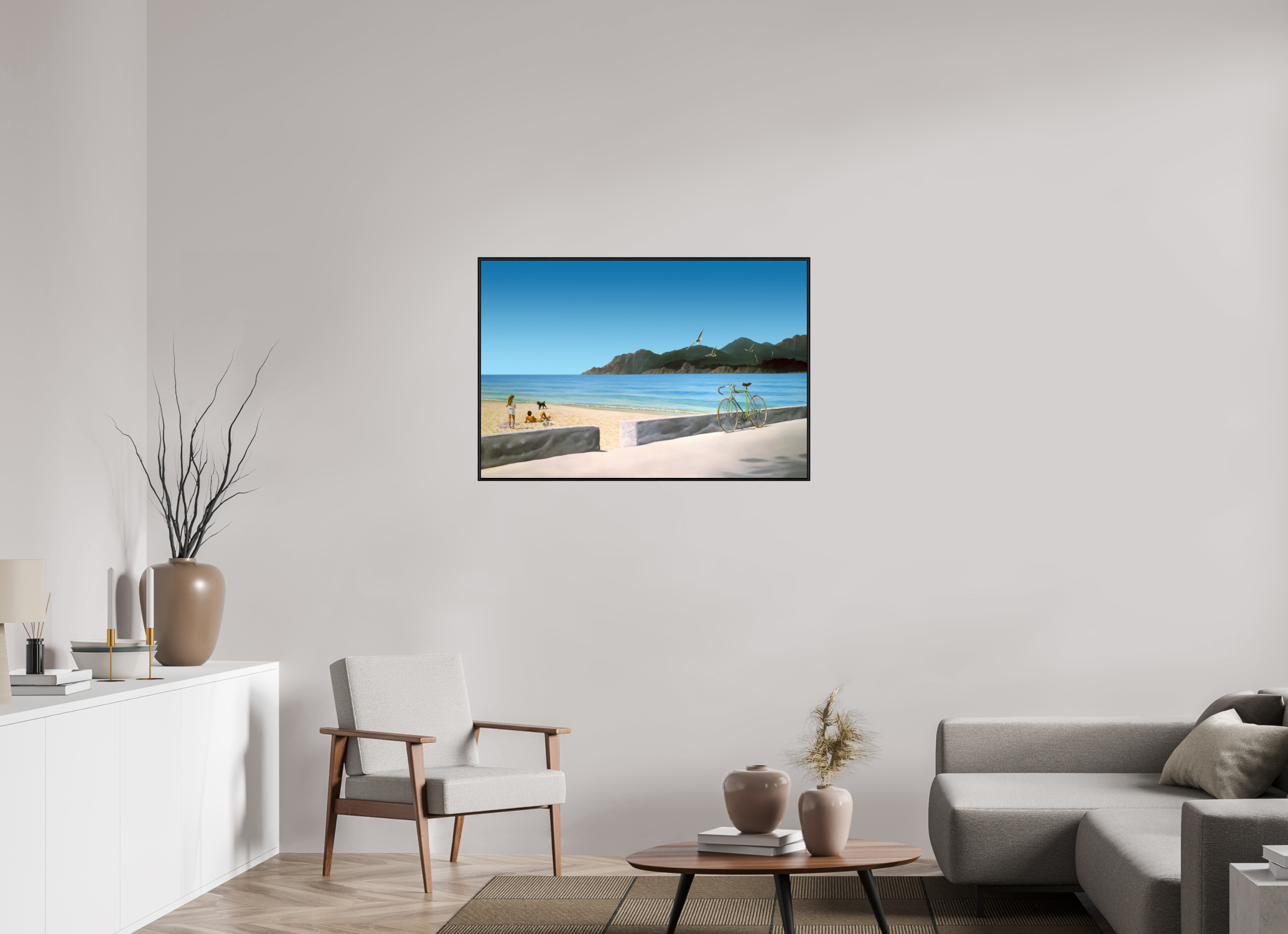 105 x 70 cm, Sur Alu Dibond Mat Cadre 6mm noir La plage.