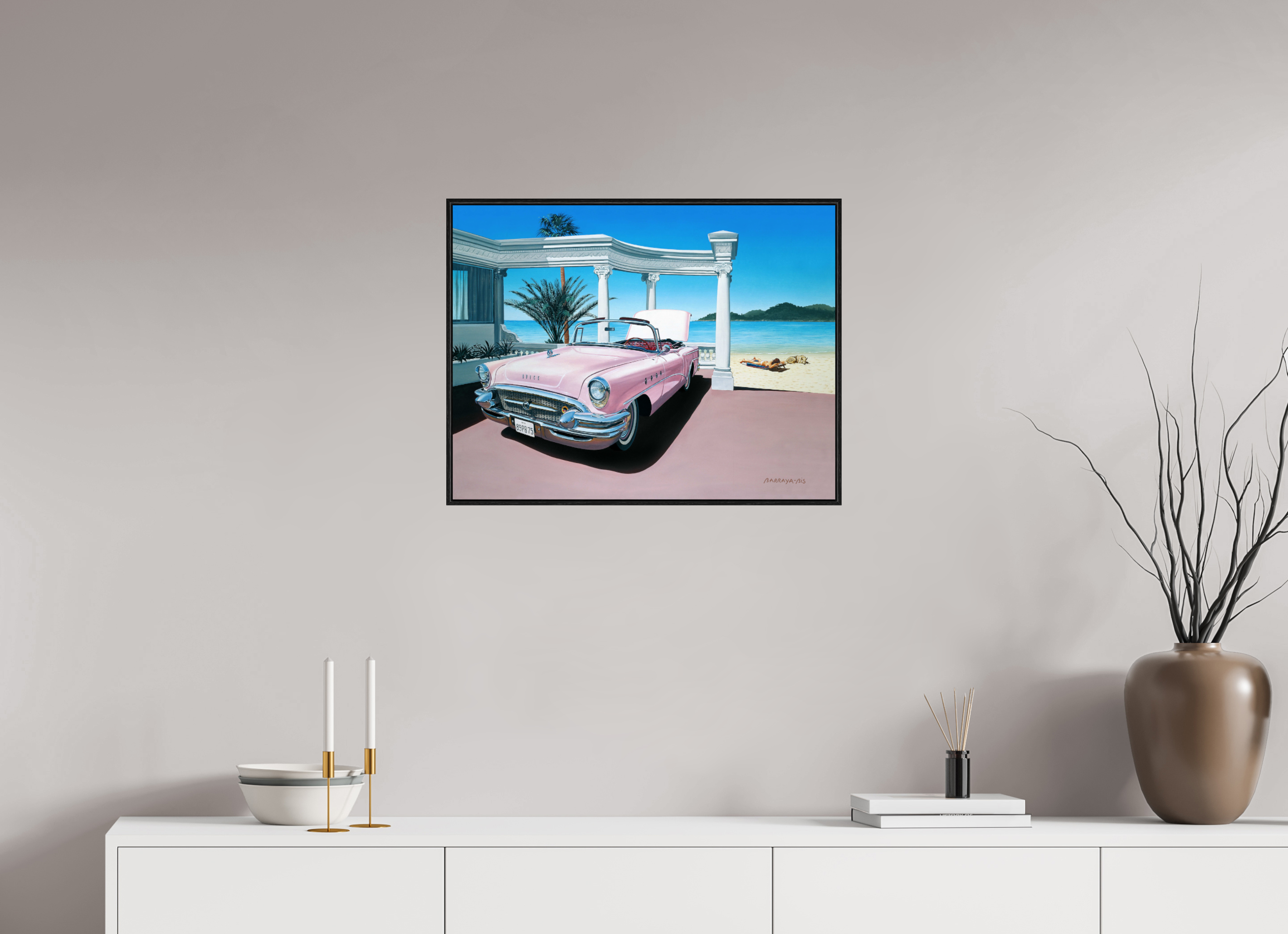 65 x 50 cm, Sur Alu Dibond Mat Cadre 6mm noir La vie en rose.