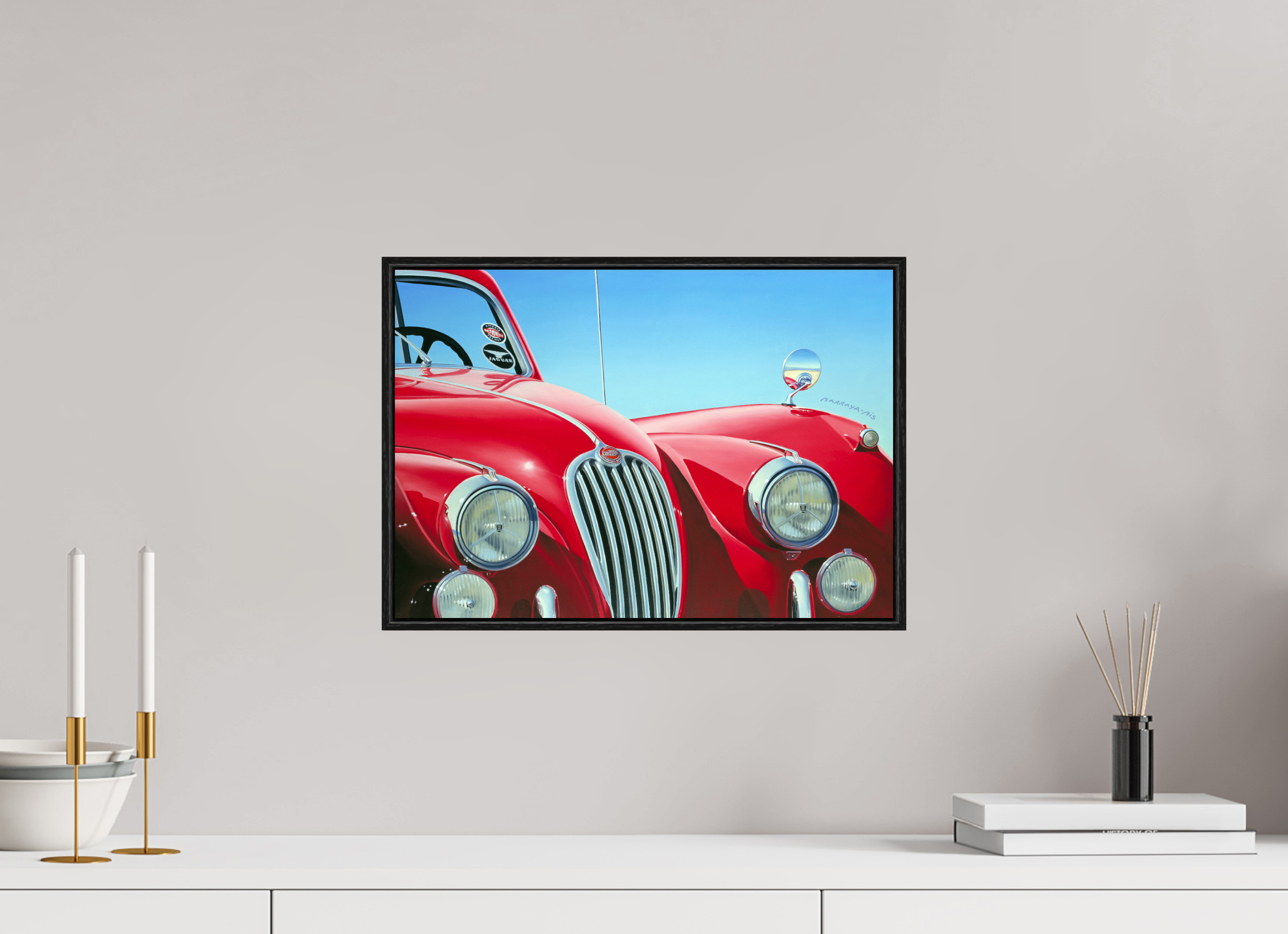 42,9 x 30 cm, Sur Alu Dibond Mat Cadre 6mm noir Auto-portrait Jaguar.