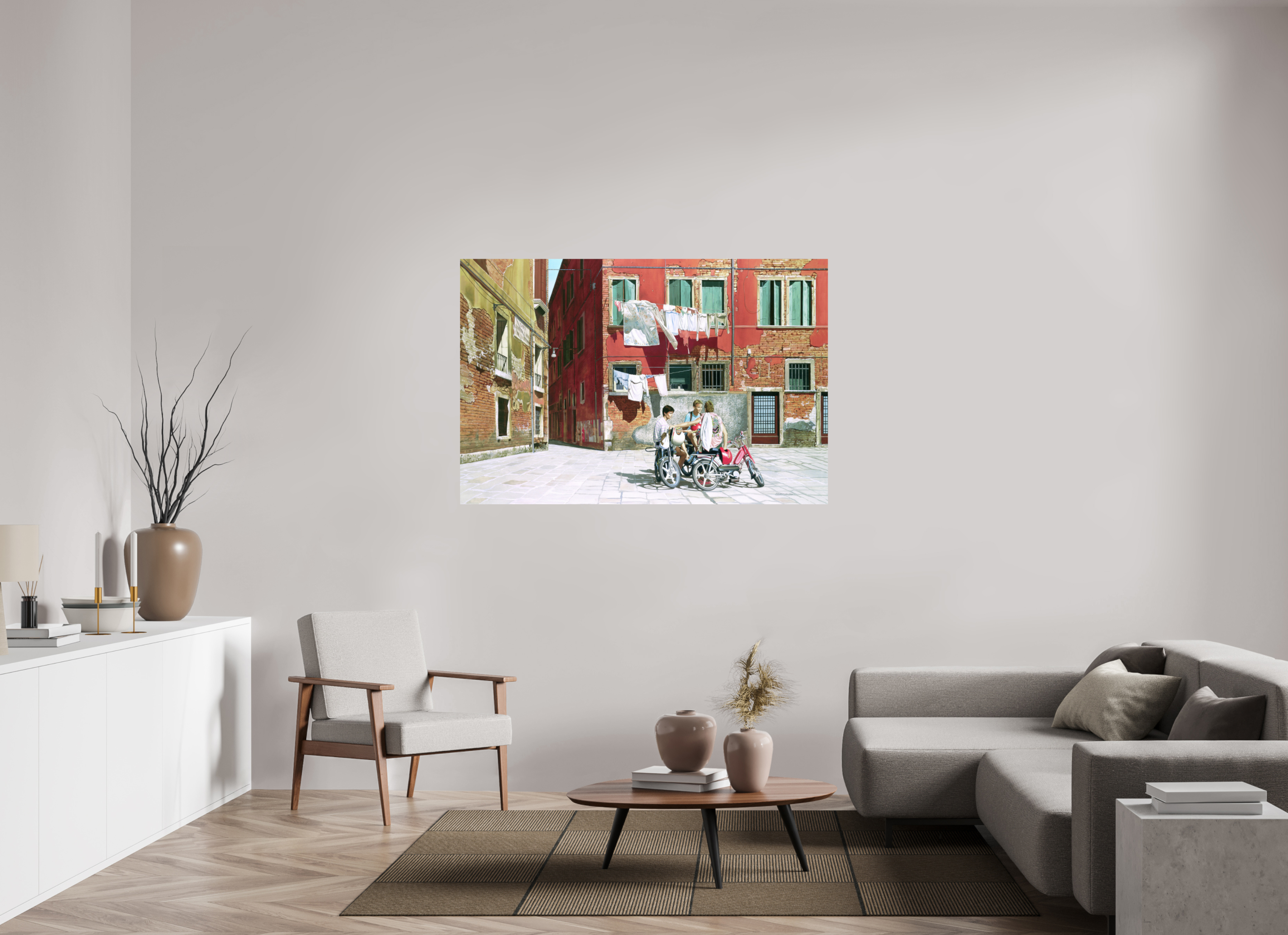 150 x 100 cm, Sur alu Dibond mat Sur la place ensoleillée.