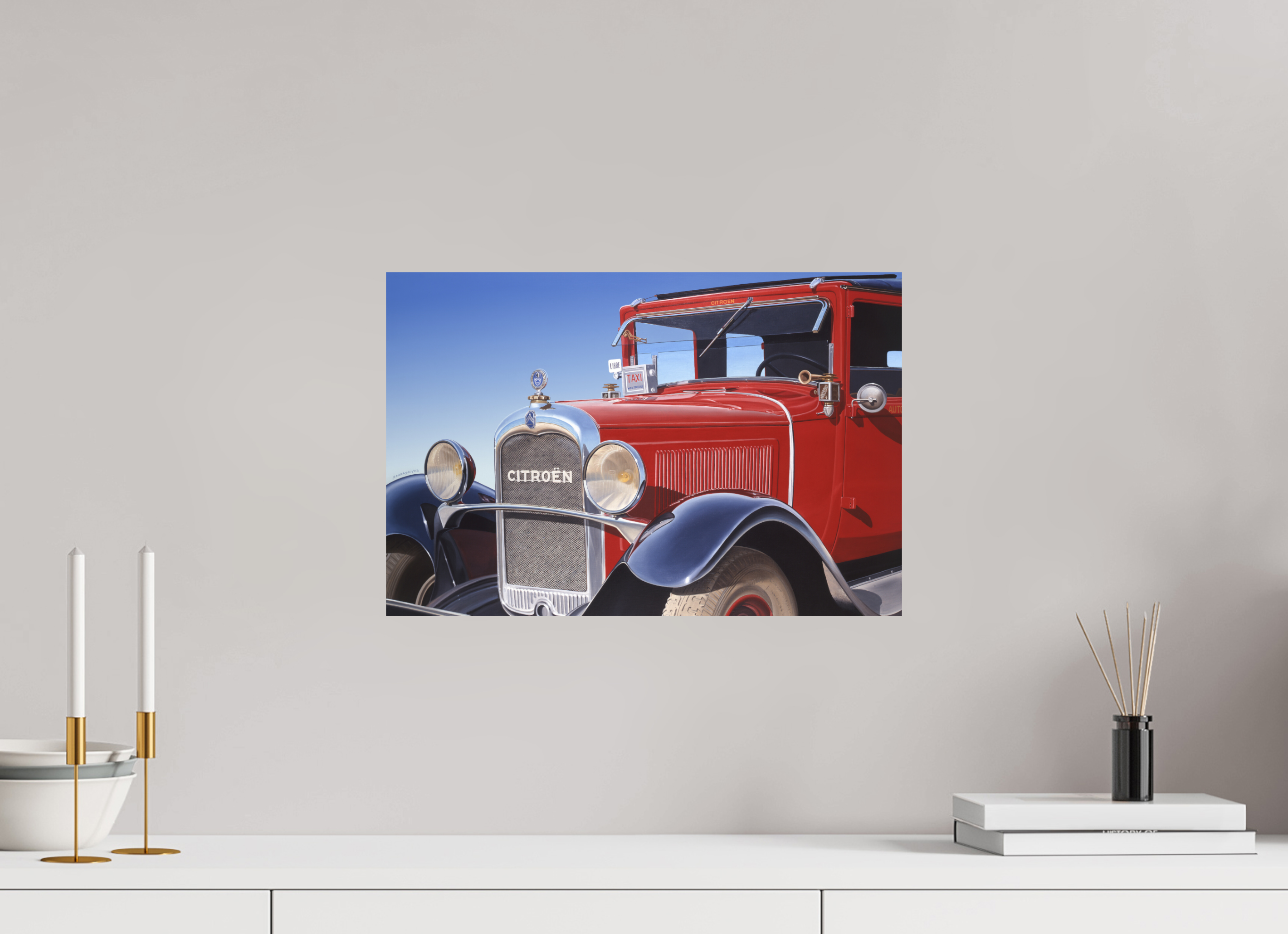 45 x 30 cm, Sur alu Dibond mat Auto-portrait Taxi Citröen.