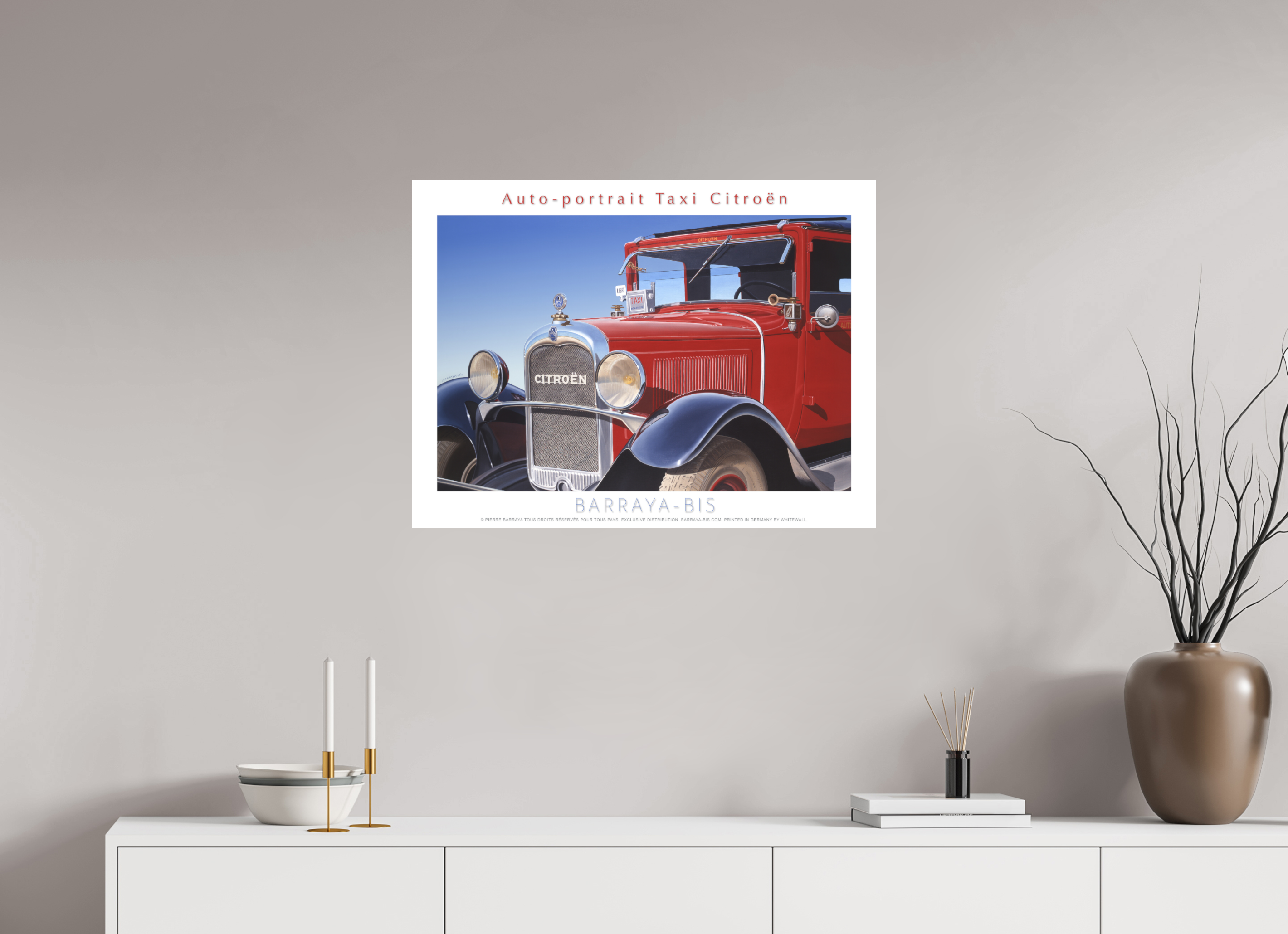 80 x 60 cm, sur papier mat Affiche Auto-Portrait Taxi Citroën.