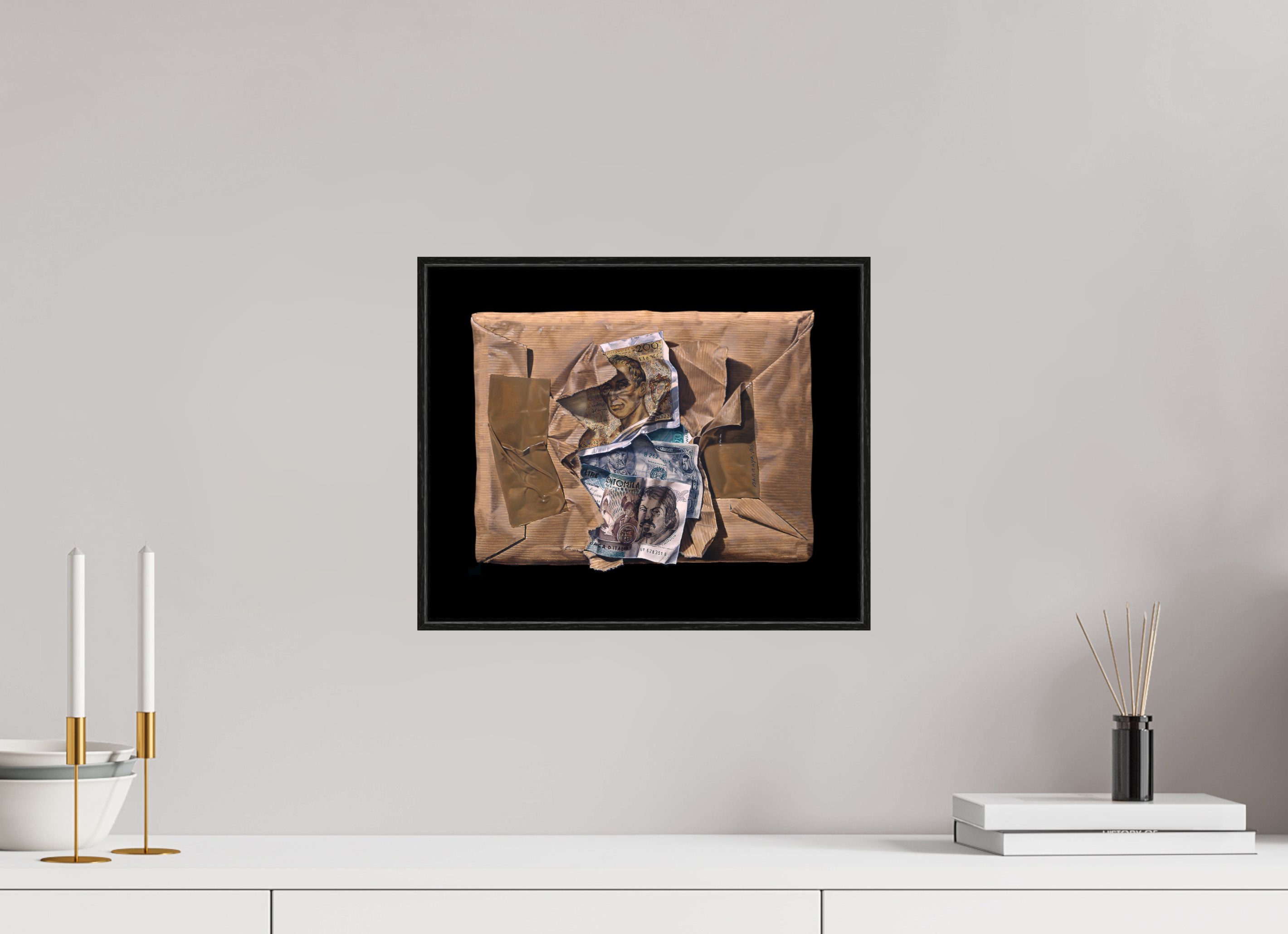 36,8 x 30 cm, Sur Alu Dibond Mat Cadre 6mm noir Cash et Kraft.