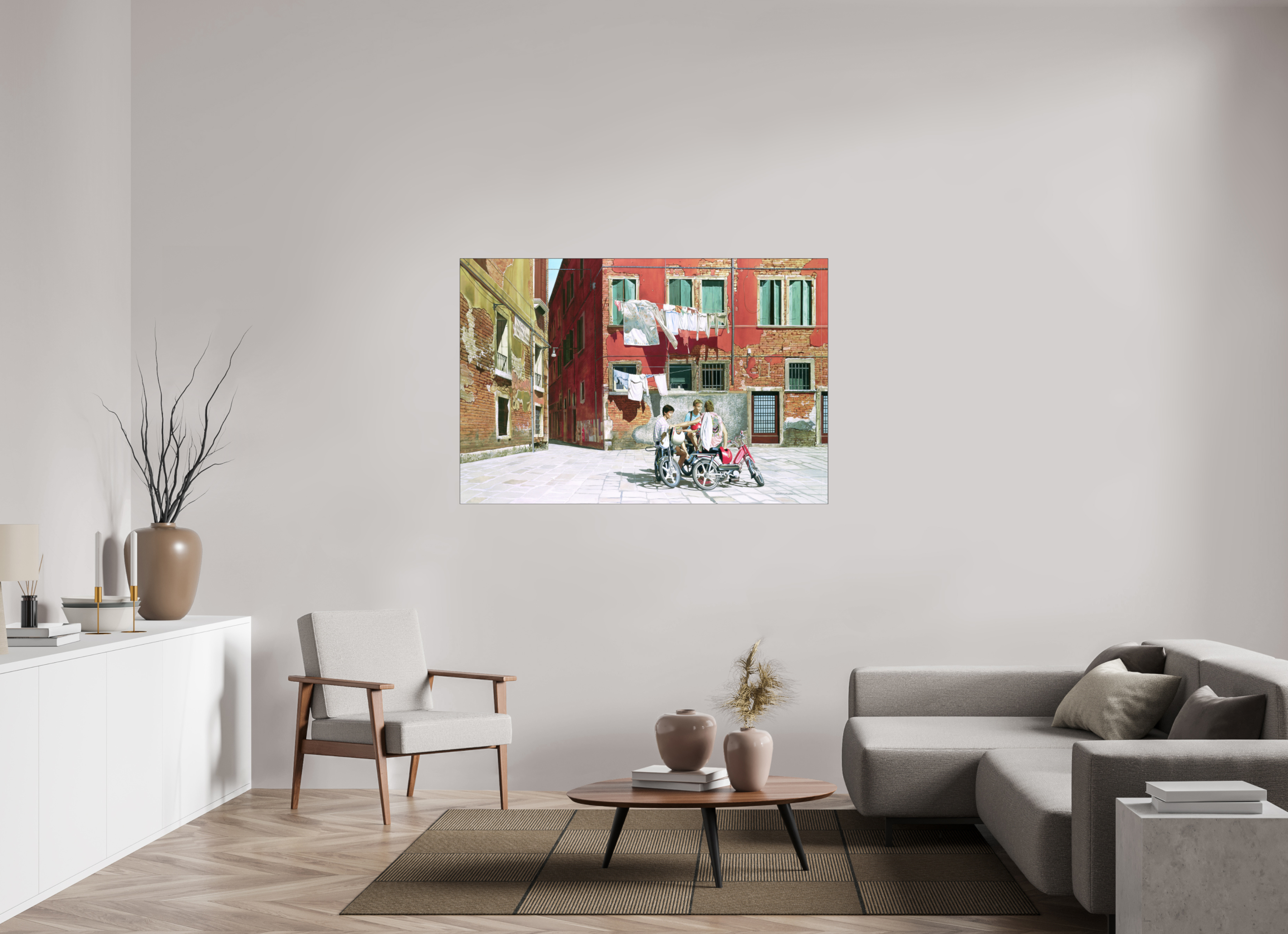 150 x 100 cm, Sous Plexiglas Brillant Cadre Fin Noir Sur la place ensoleillée.