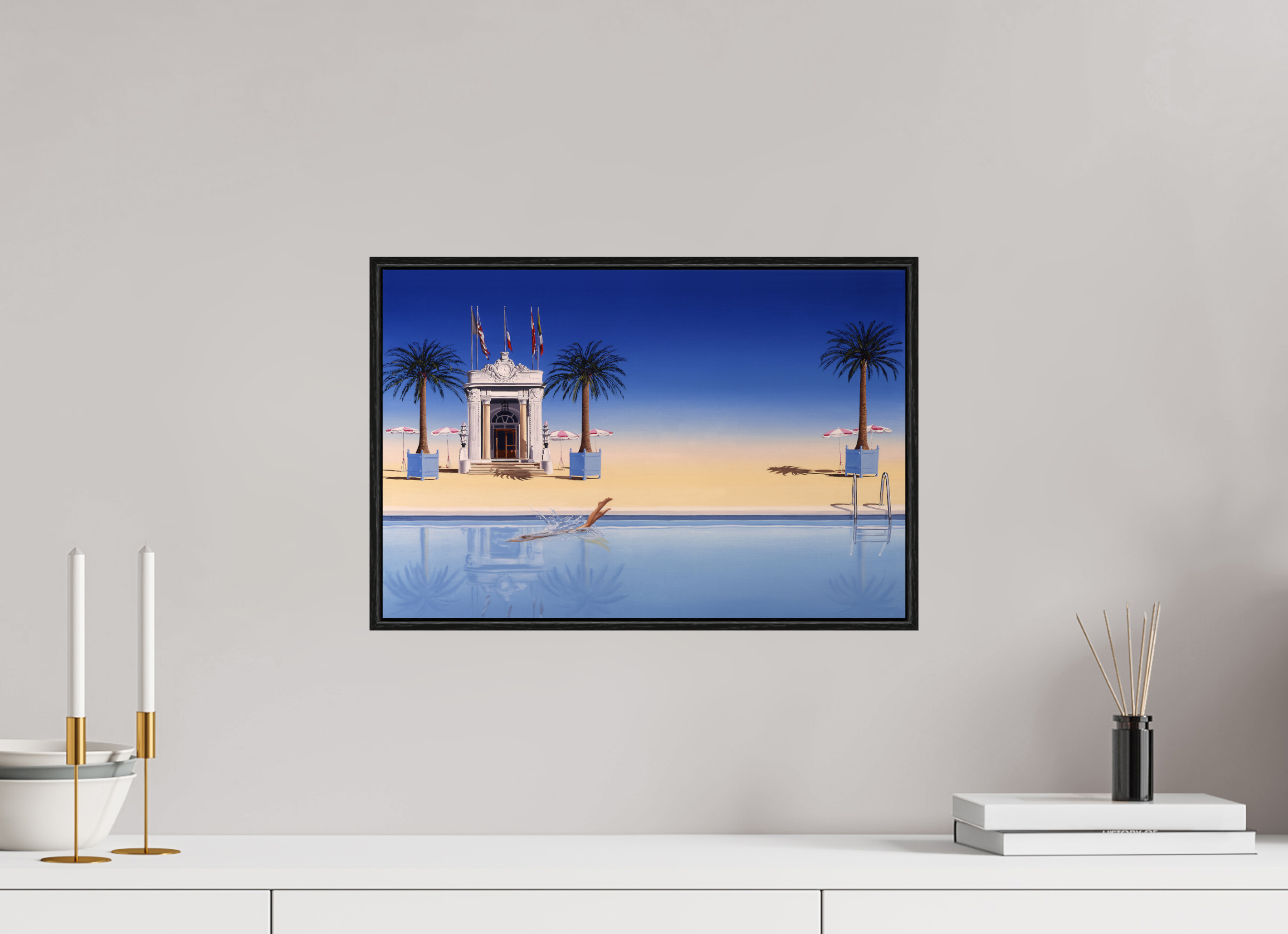 45 x 30 cm, Sur Alu Dibond Mat Cadre 6mm noir La piscine.