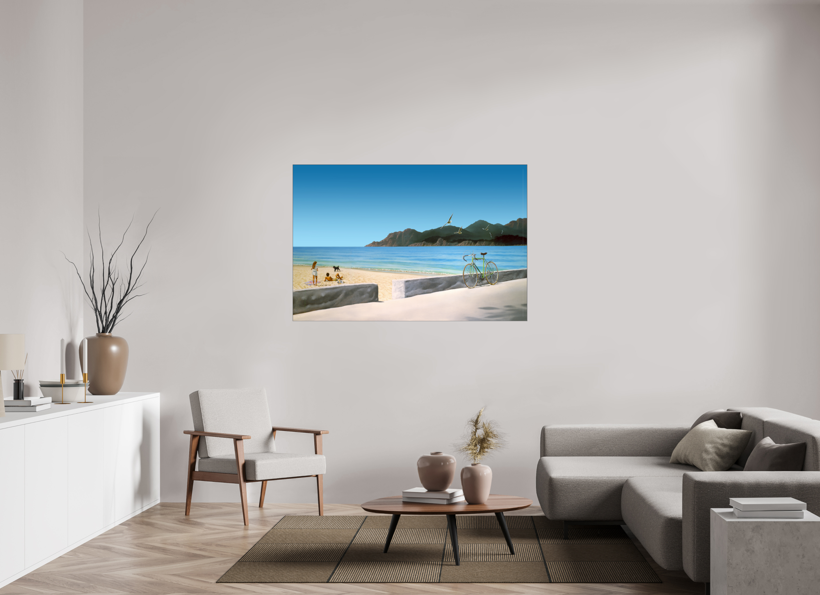 150 x 100 cm, ss plexi brillant cadre fin noir La plage.