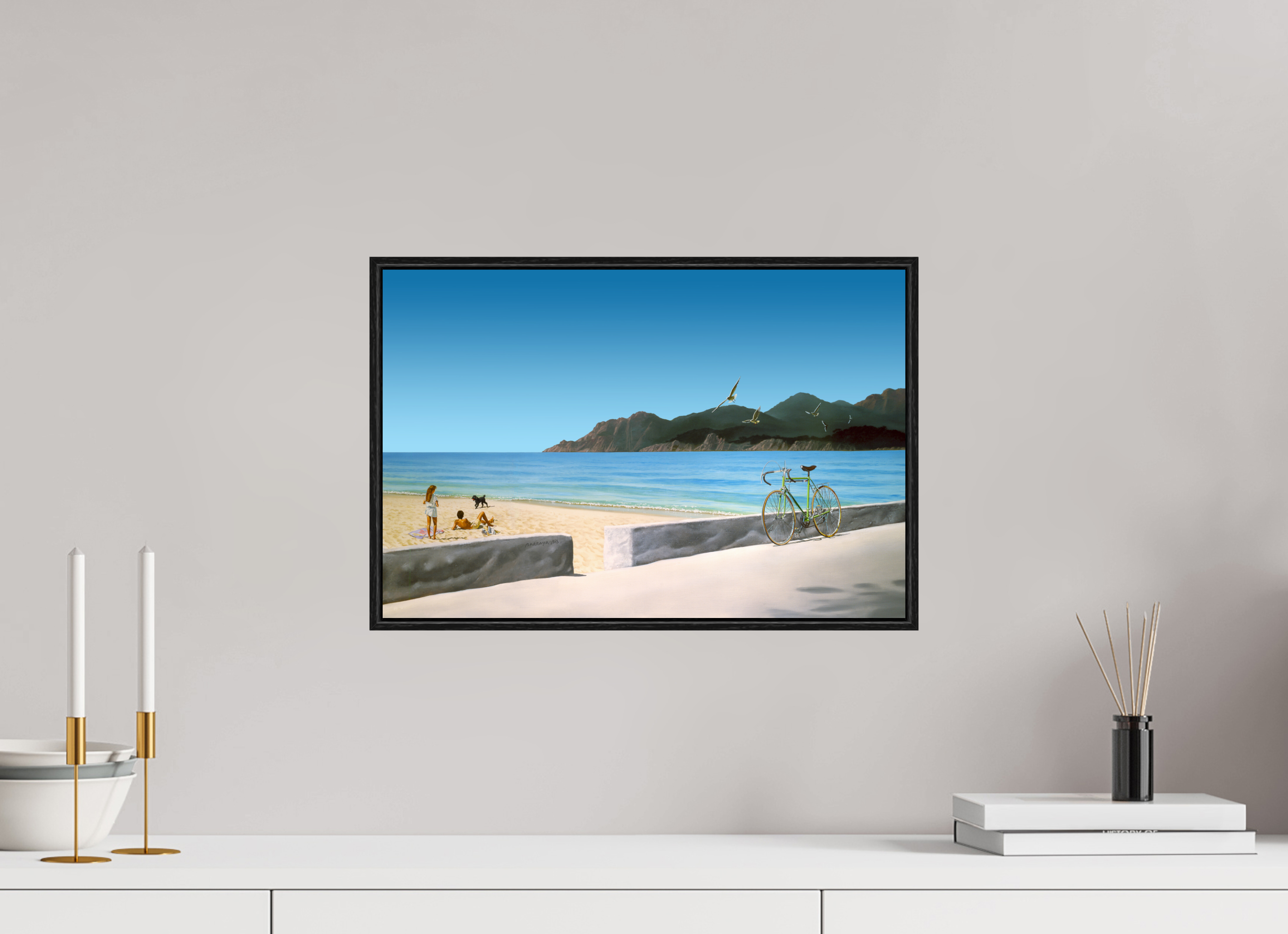 45 x 30 cm, Sur Alu Dibond Mat Cadre 6mm noir La plage.