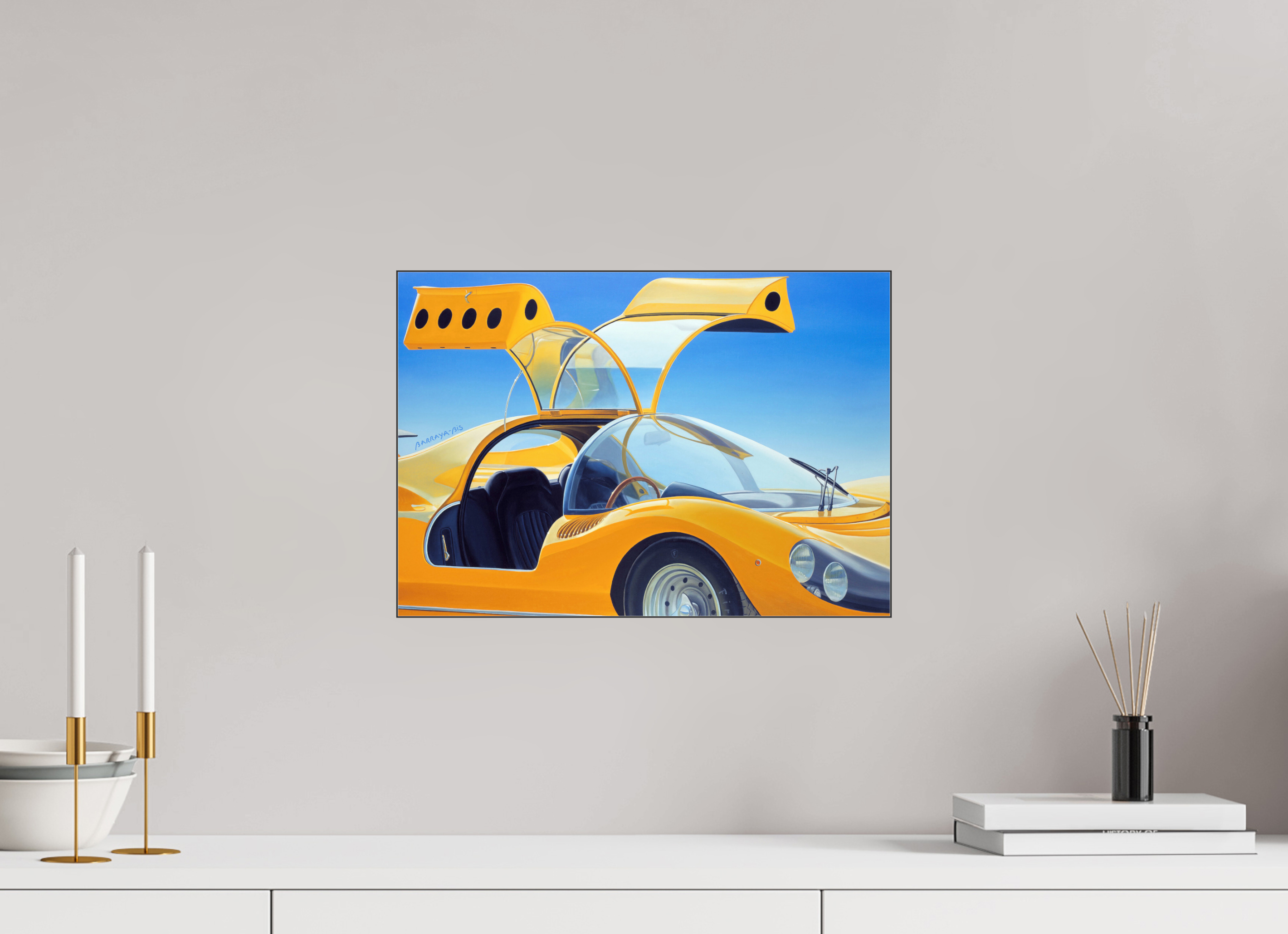 42,9 x 30 cm, Sous Plexiglas Brillant Cadre Fin Noir Auto-portait-Ferrari-papillon.