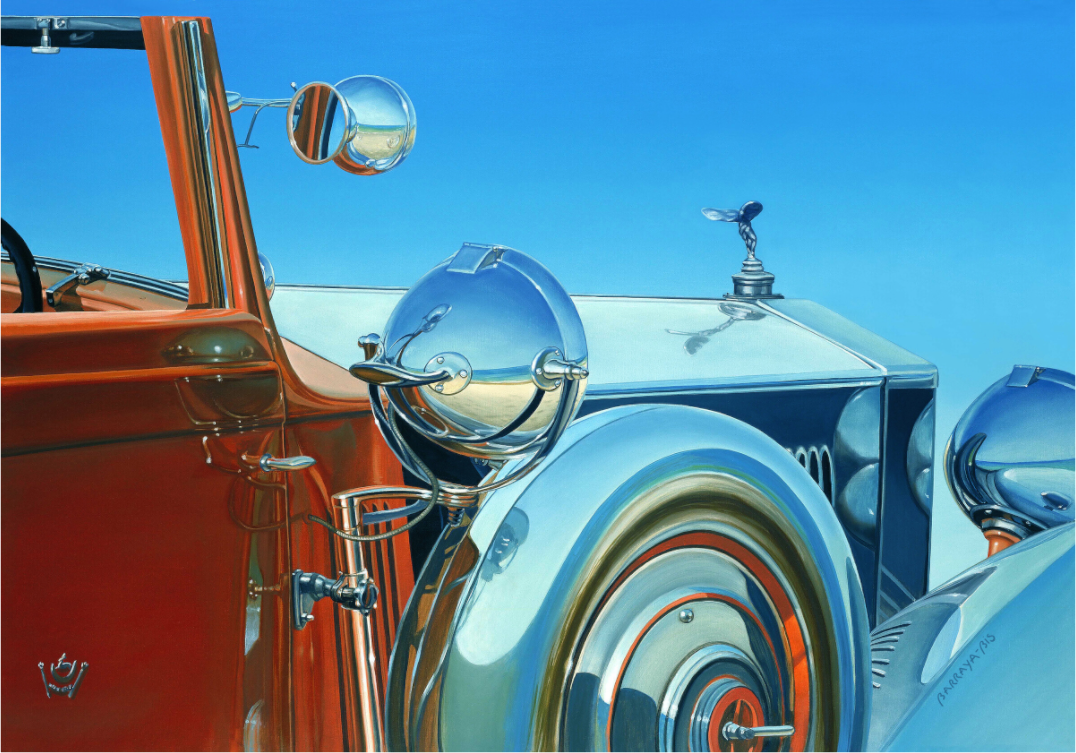 Auto-portrait-Rolls des Maharajah. En argent massif, elle doit coûter une fortune.  La plage se reflète dans sa carrosserie/ Barraya-Bis