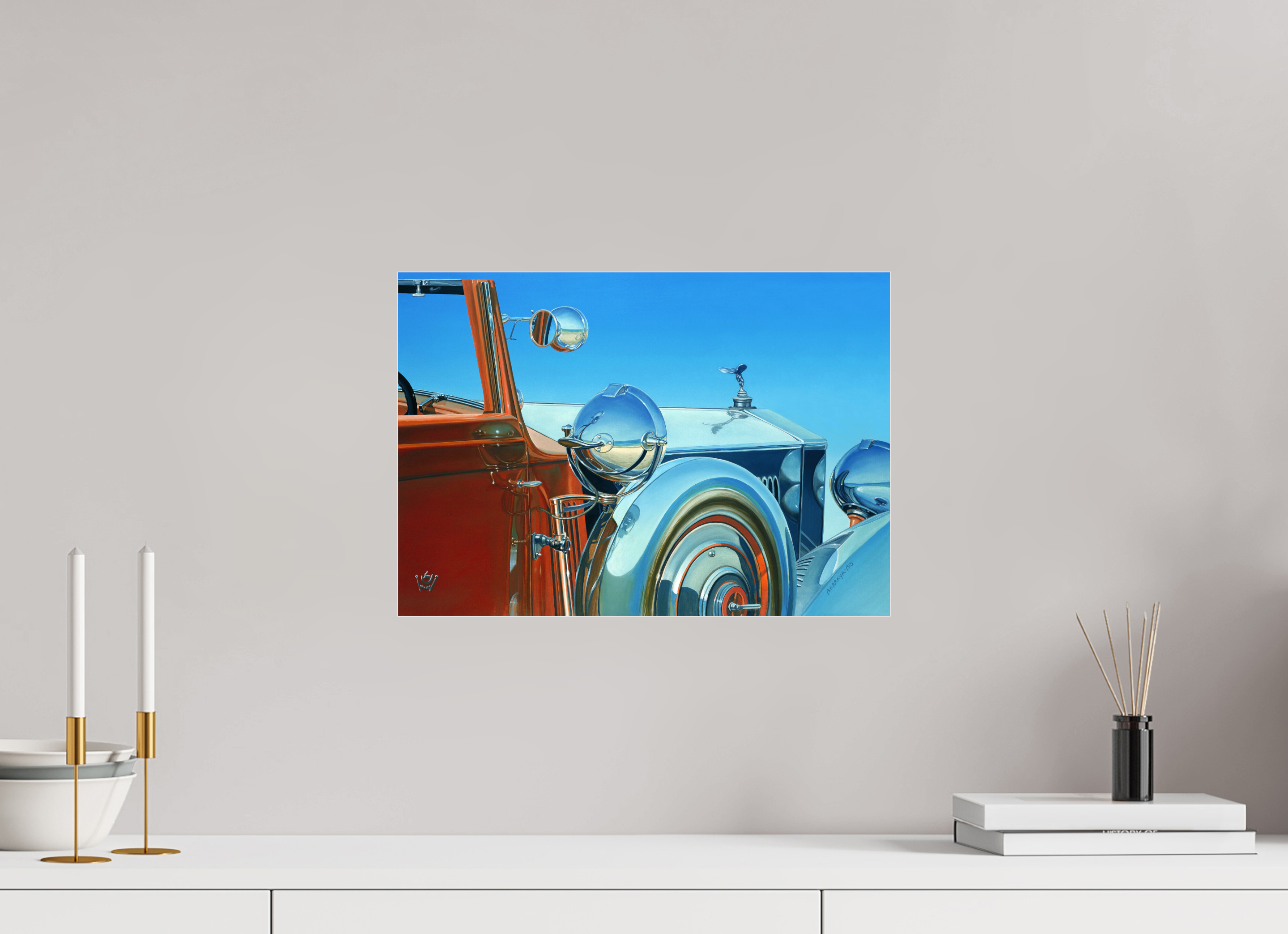 42,9 x 30 cm, Sous Plexiglas Brillant Auto-portrait-Rolls des Maharajah.