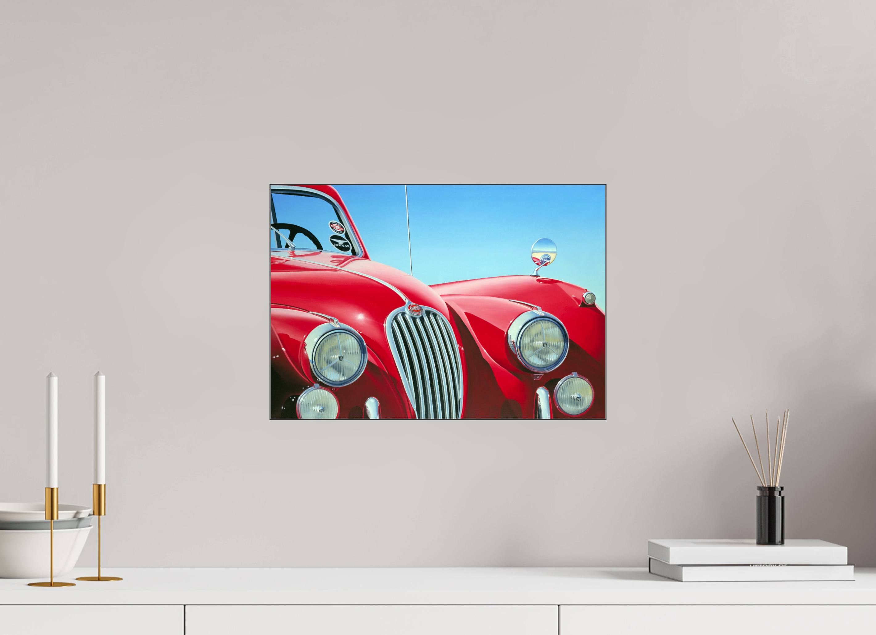 42,9 x 30 cm, Sous Plexiglas Brillant Cadre Fin Noir Auto-portrait Jaguar.