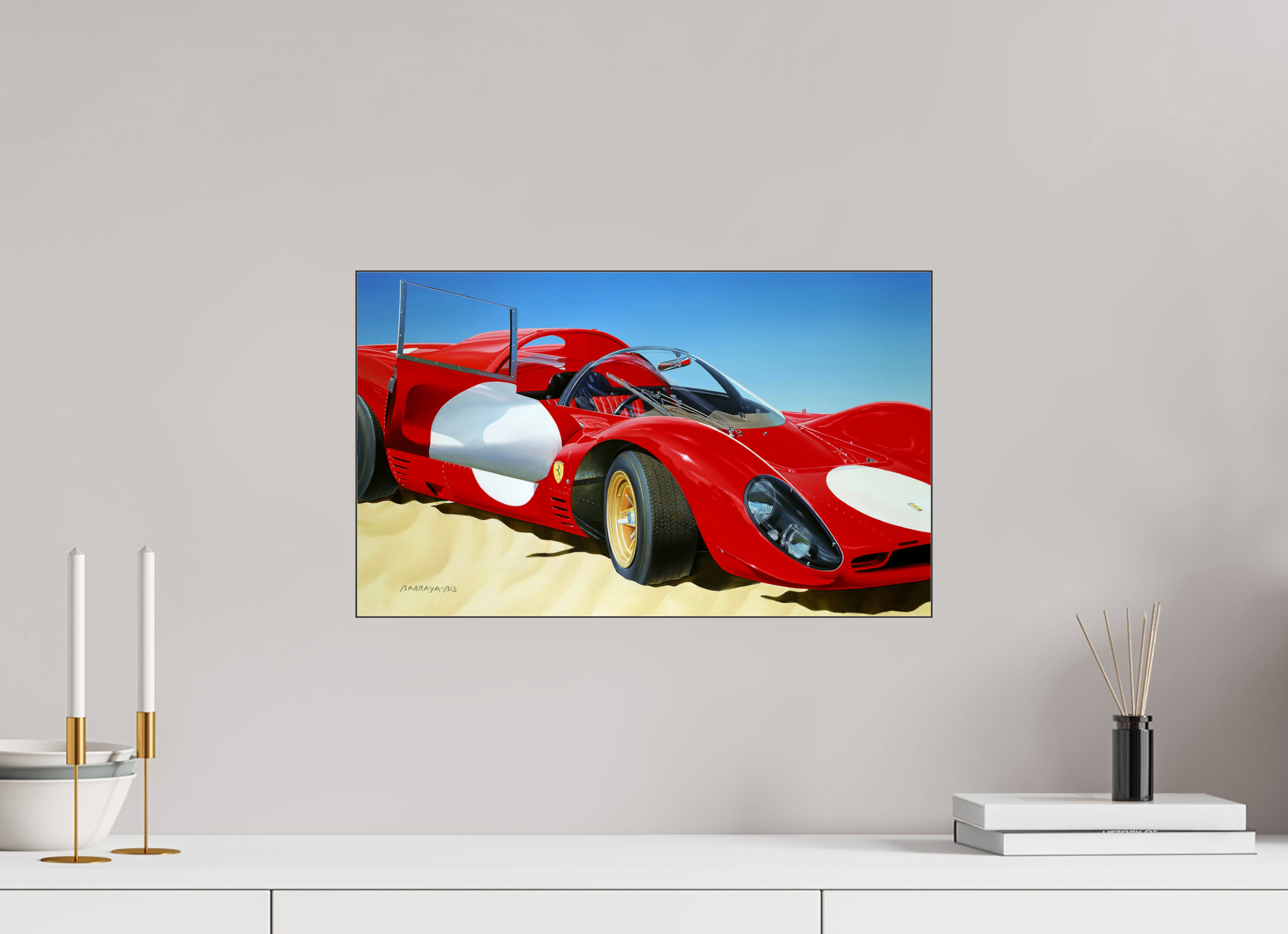 50 x 30 cm, Sous Plexiglas Brillant Cadre Fin Noir AutoPortrait-Ferrari P4.