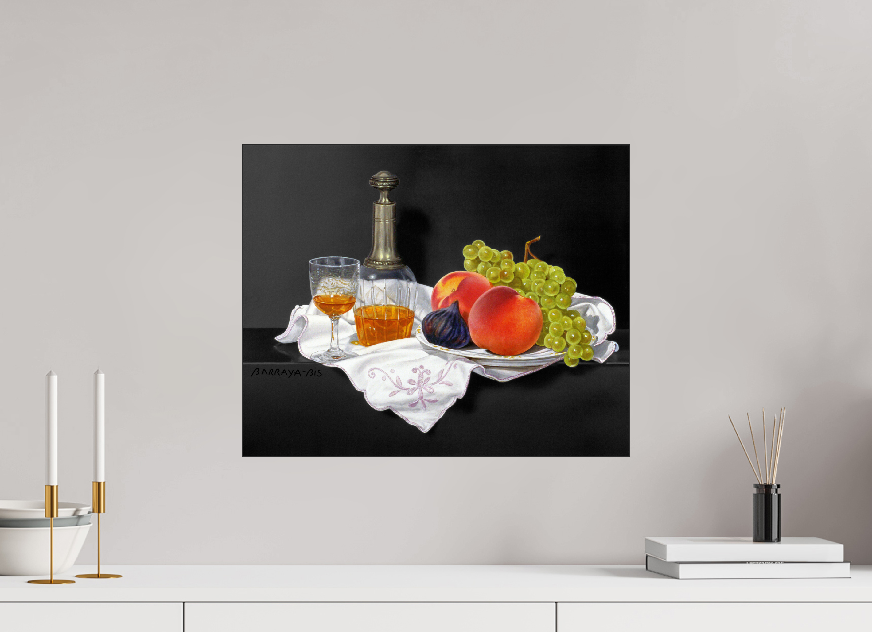 49,7 x 40 cm, Sous Plexiglas Brillant Cadre Fin Noir Bénédictine.