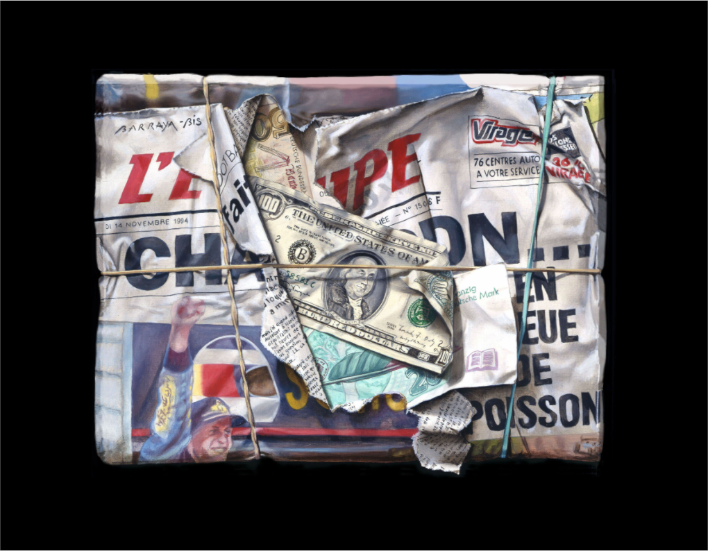 Un paquet en journal (l'équipe) contient des billets anciens en style Trompe l'œil .