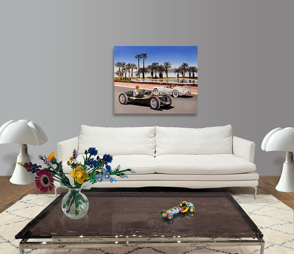 Tableaux de voitures de collection en situation. Décoration murale qui célèbre la passion automobile et la dolce vita méditerranéenne.100 x 60 cm, Sur alu 