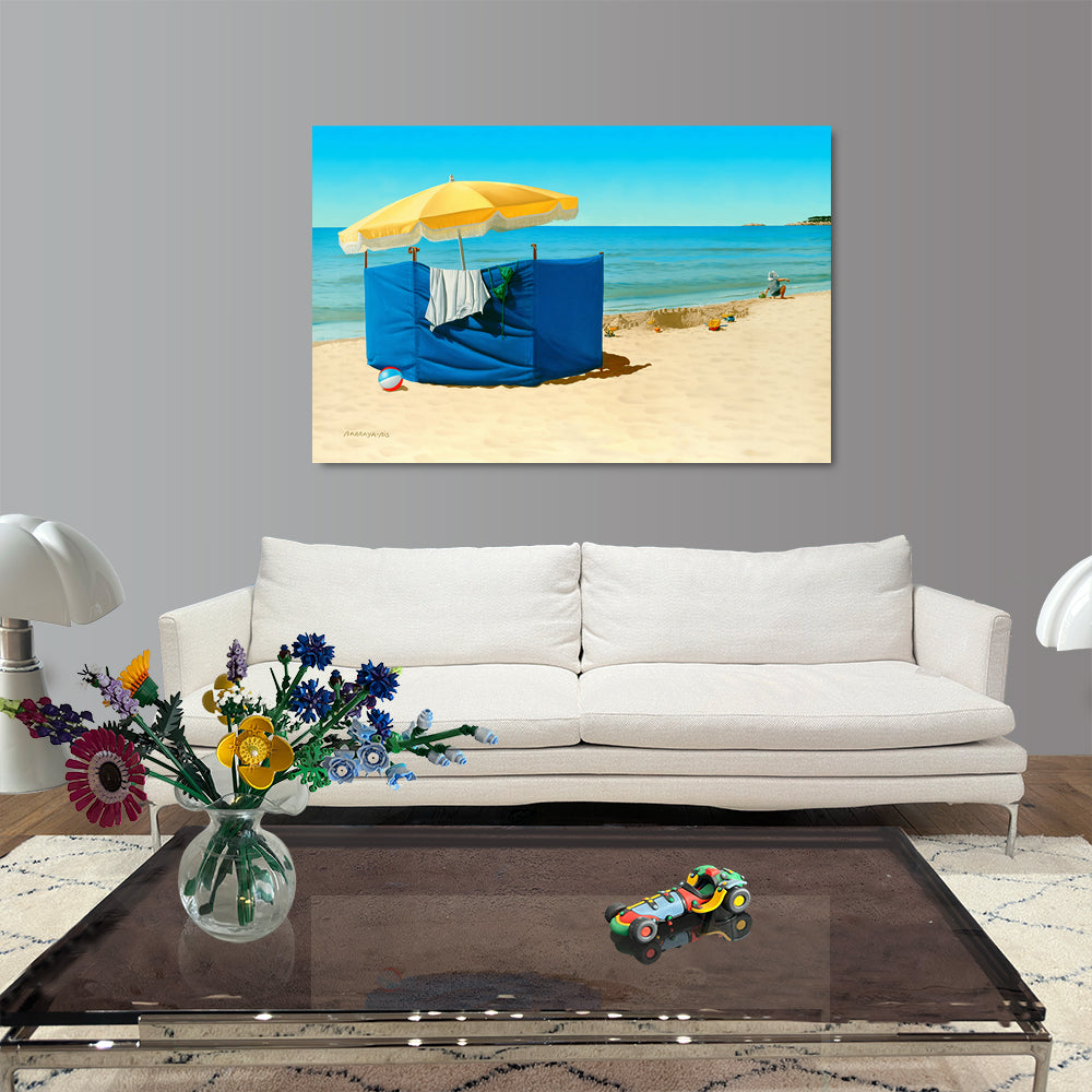 Grand jeux de plage. en situation accroché dans un salon. Impression sur toile. 180 x 120 cm