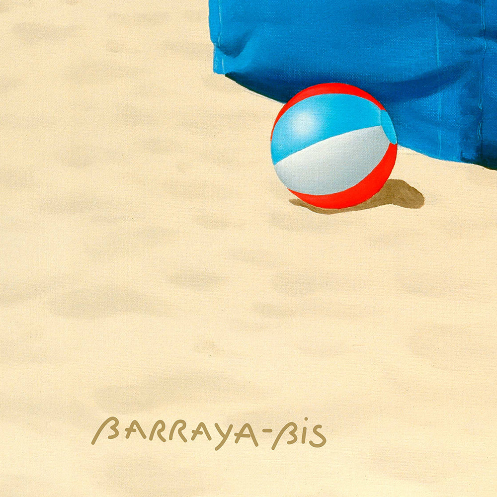 Détail du tableau d'art moderne : Jeux de plage. Le ballon et la signature. / Barraya-bis / Ipression en HR