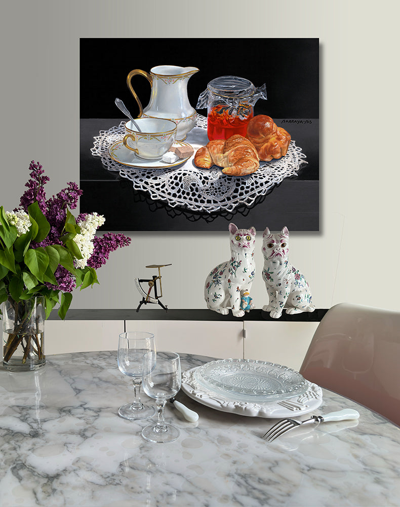 Tableau agrandit de la peinture "Le bon moment." Dans une cuisine. / Barraya-bis