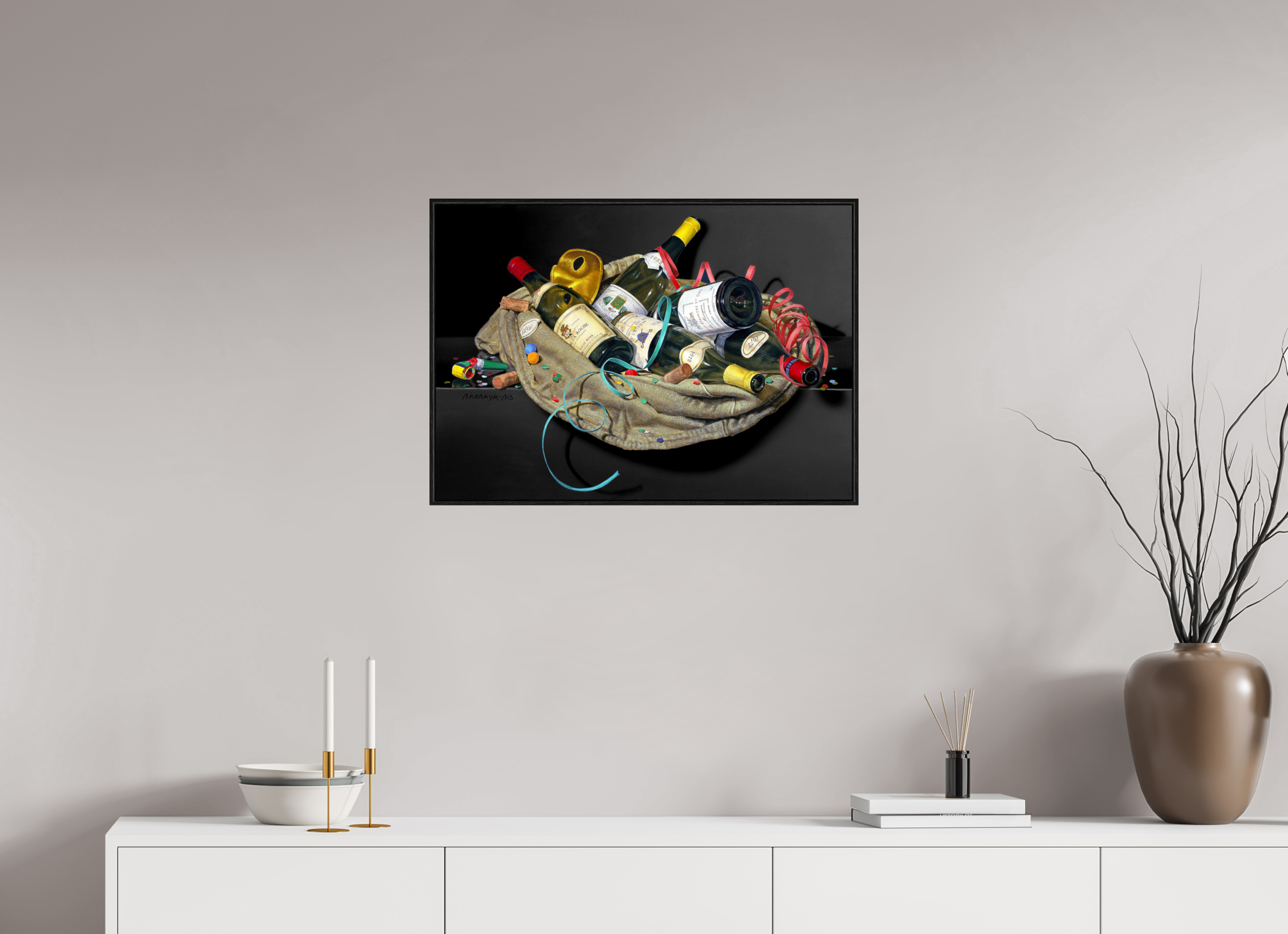 70,7 x 50 cm, Sur Alu Dibond Mat Cadre 6mm noir Lendemain de fête.