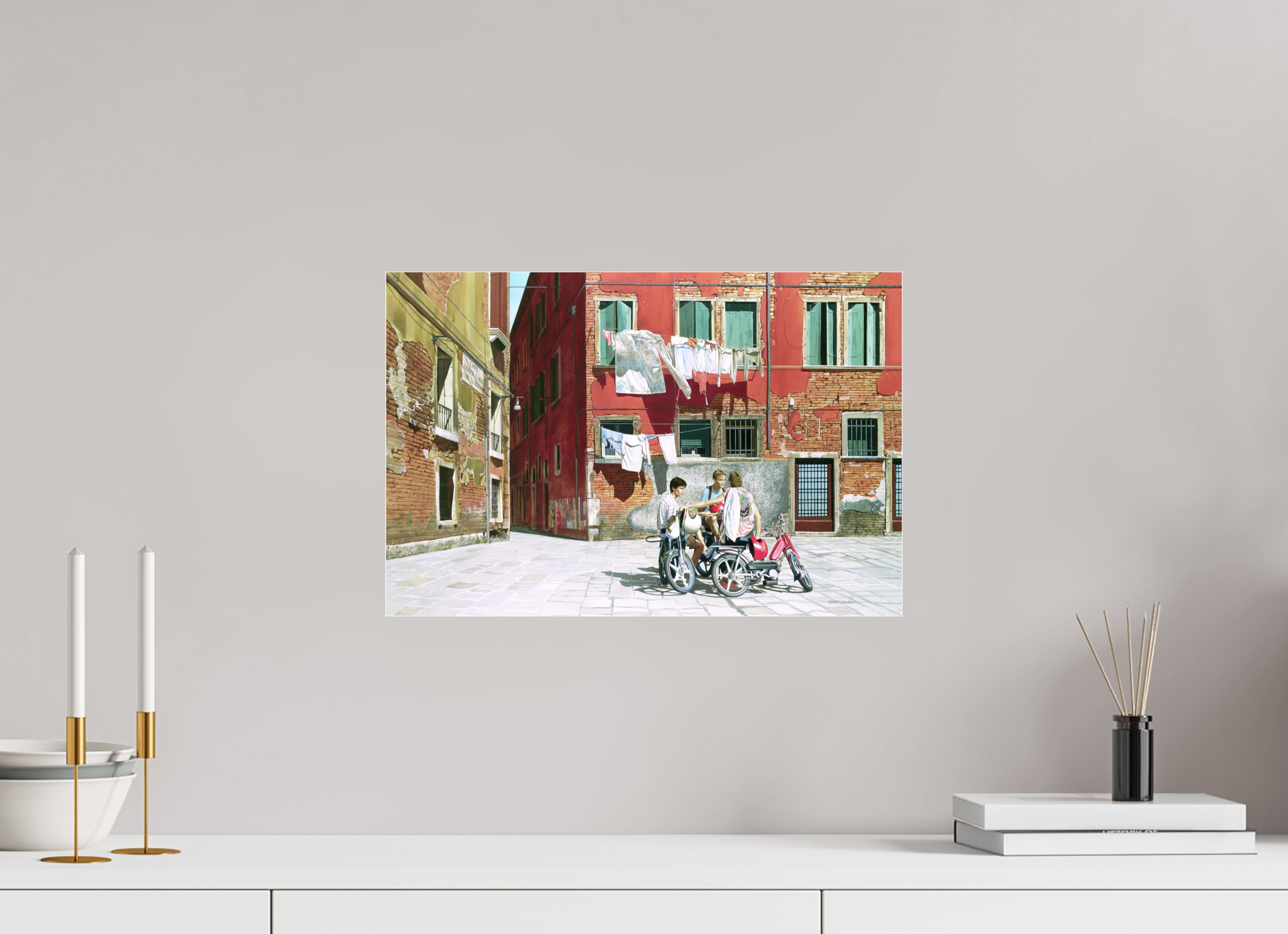 45 x 30 cm, Sous Plexiglas Brillant Sur la place ensoleillée.