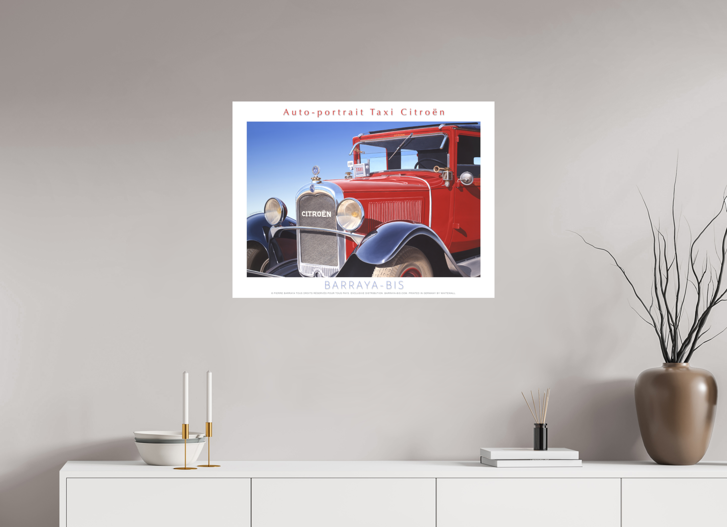80 x 60 cm, sur papier mat Affiche Auto-Portrait Taxi Citroën.