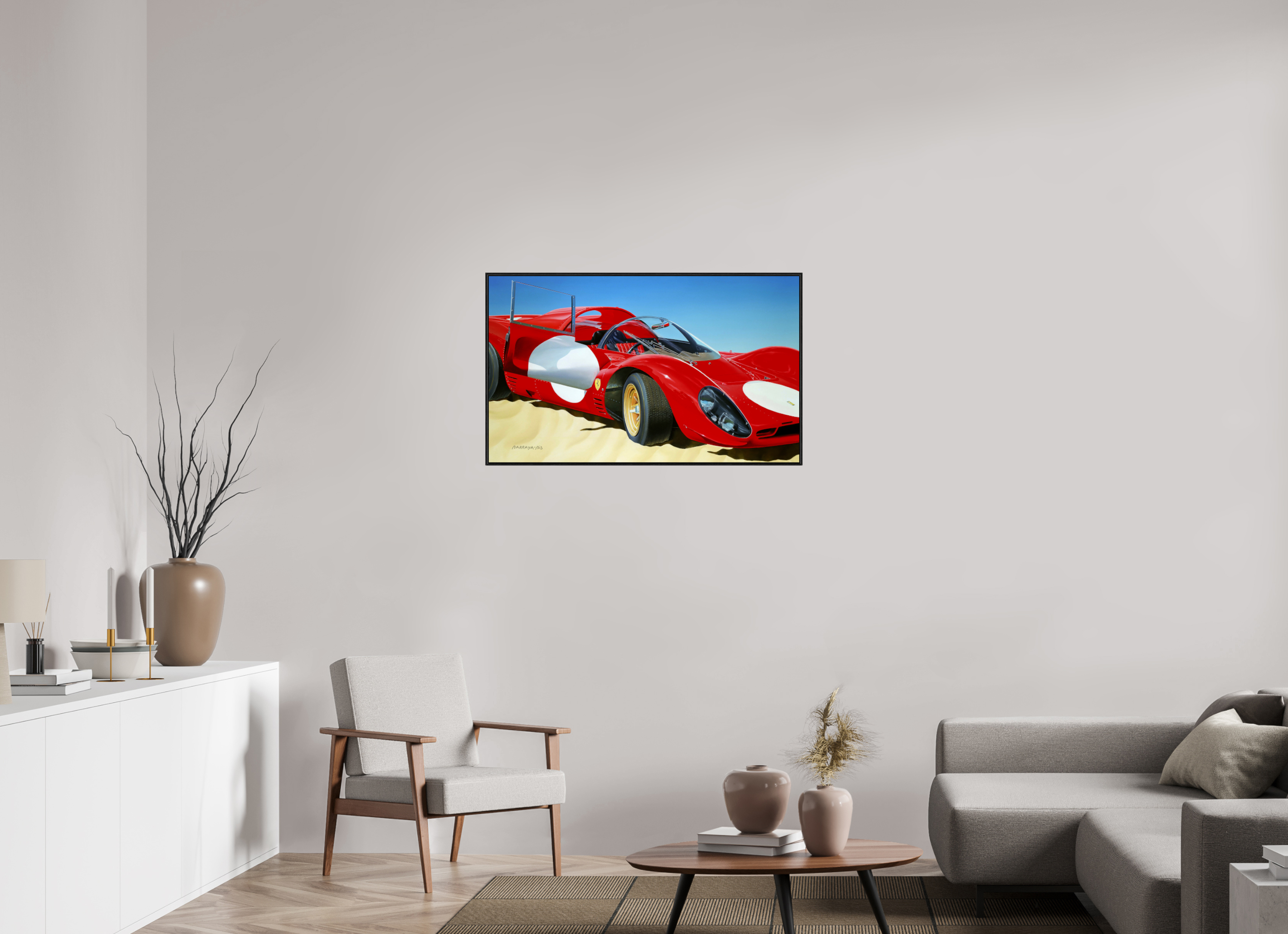 100 x 60 cm, Sur Alu Dibond Mat Cadre 6mm noir AutoPortrait-Ferrari P4.