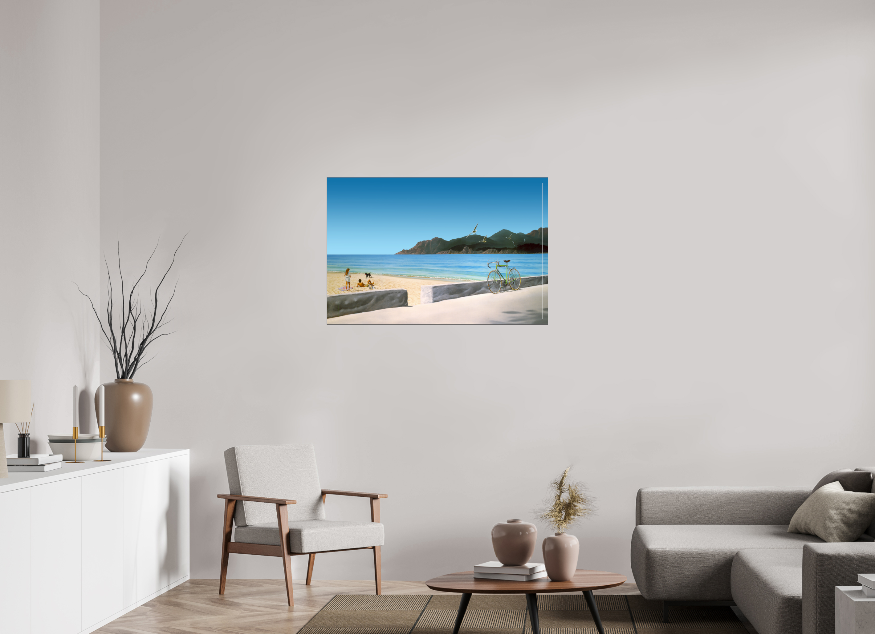 105 x 70 cm, ss plexi brillant cadre fin noir La plage.