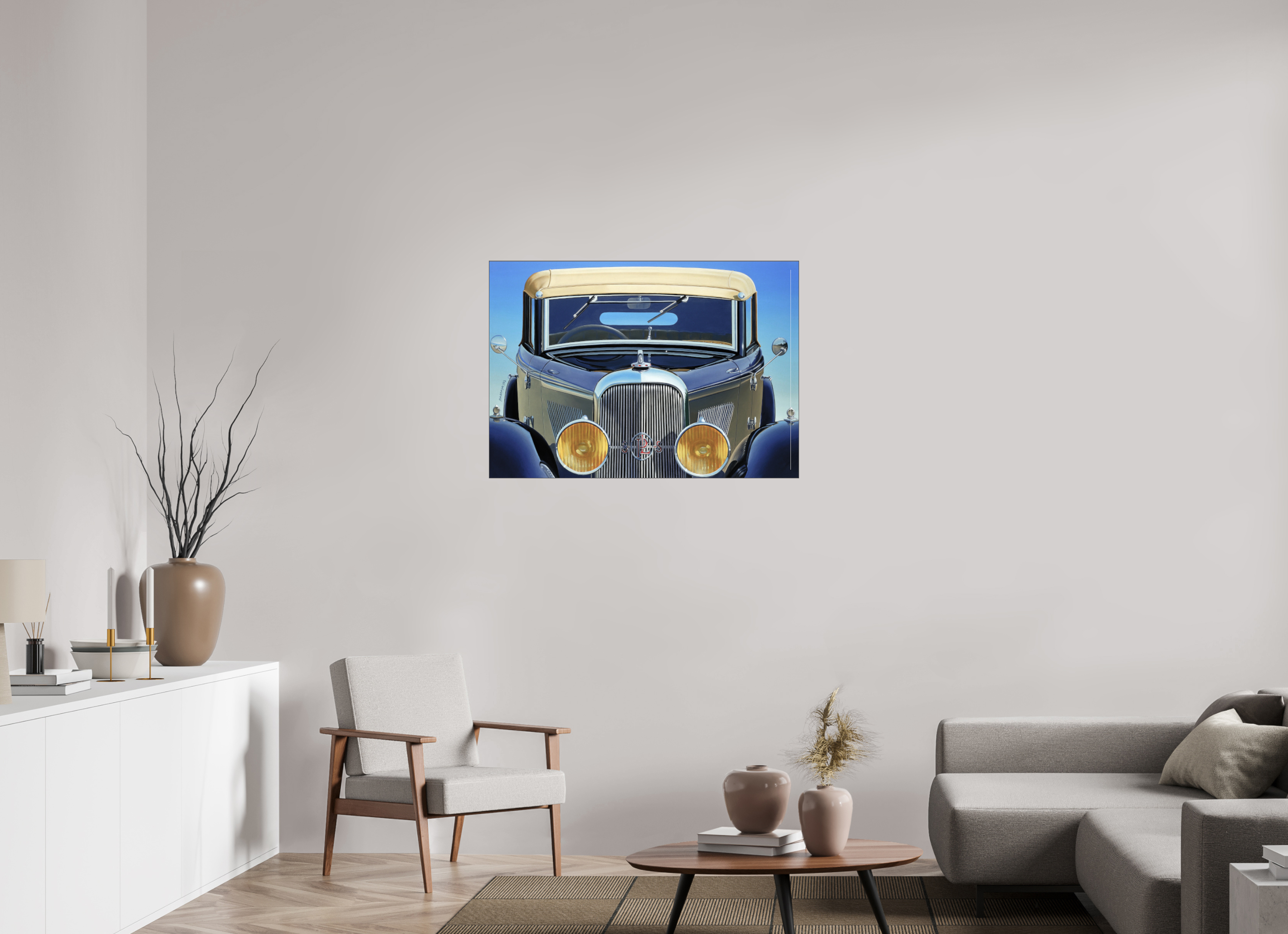 100 x 70 cm, Sous Plexiglas Brillant Cadre Fin Noir Auto-portrait Panhard.