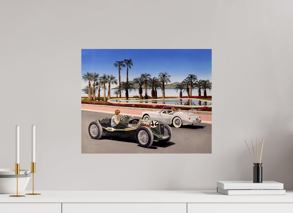 Tableaux de voitures de collection. Décoration murale qui célèbre la passion automobile et la dolce vita méditerranéenne.0 x 40 cm, Sur alu Dibond mat Deux voitures anglaises