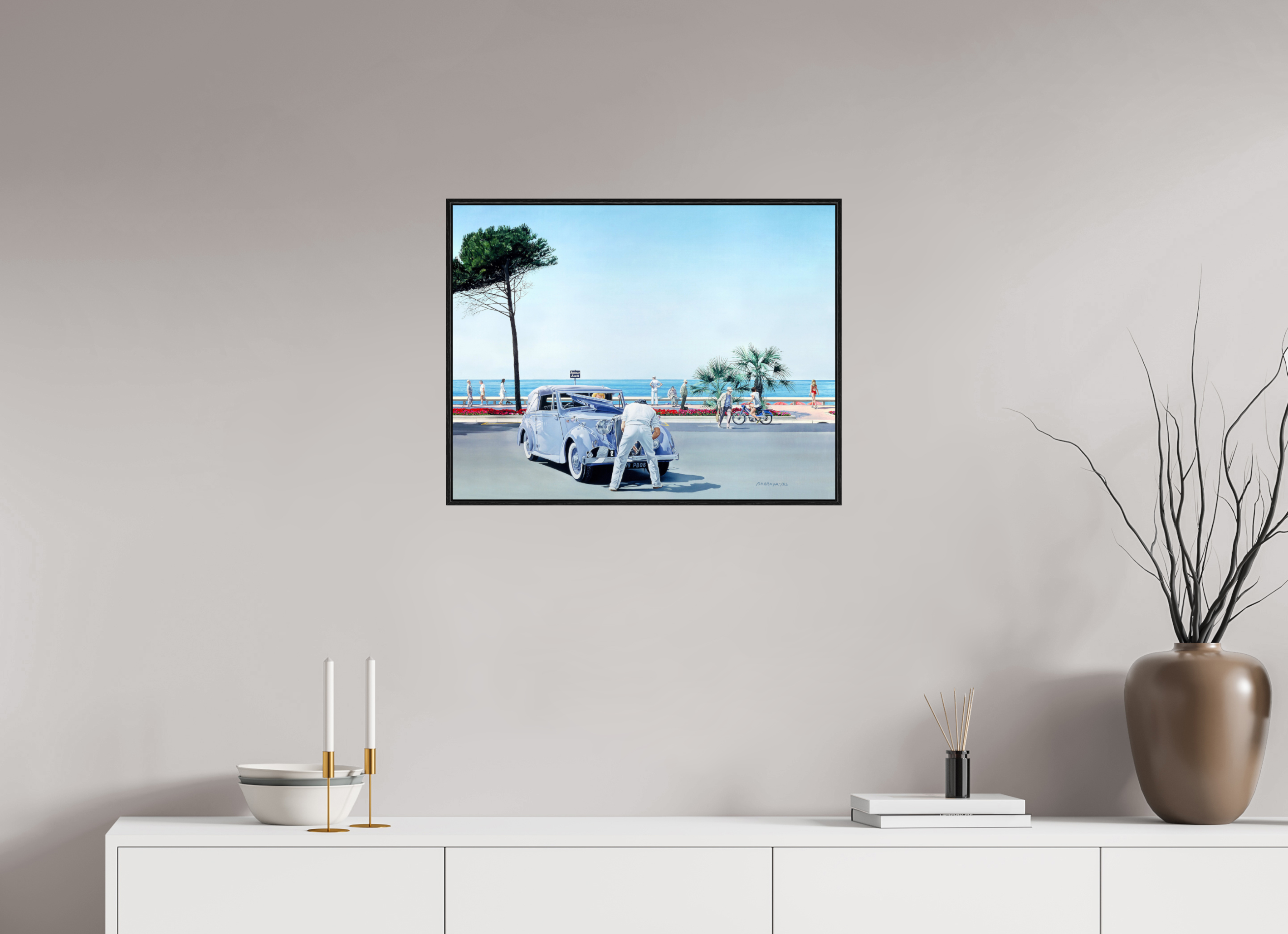 65 x 50 cm, Sur Alu Dibond Mat Cadre 6mm noir Le coup de la panne.