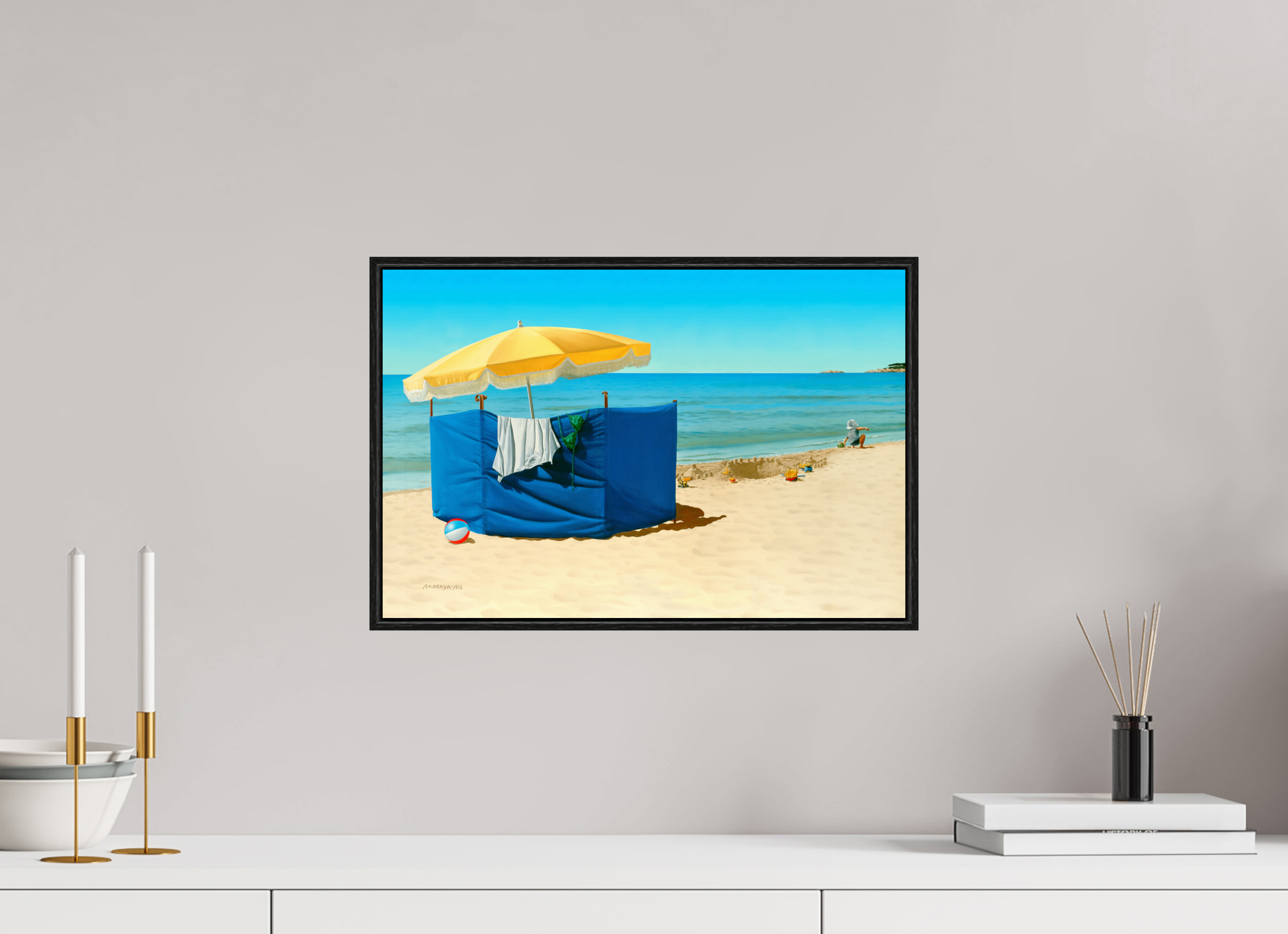 45 x 30 cm, Sur Alu Dibond Mat Cadre 6mm noir Jeux de plage.