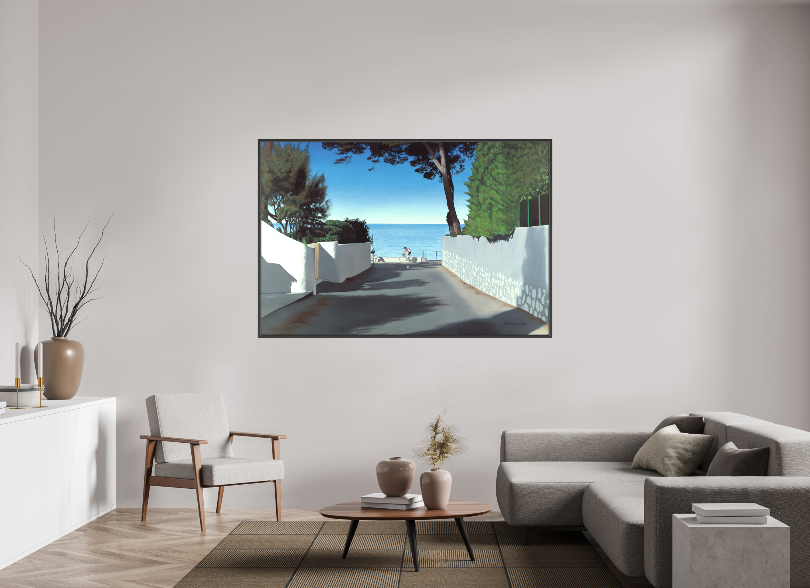 180 x 120 cm, Toile mate sur châssis 2cm cadre 15mm noir Le Grand Chemin des ondes.