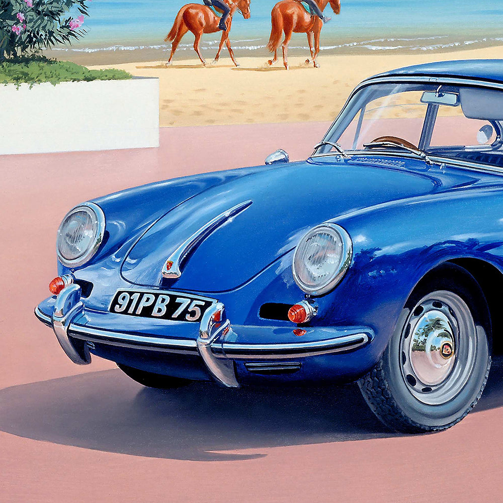 Détail de la  Porshe bleue de : À cheval, en voiture.Barraya-bis