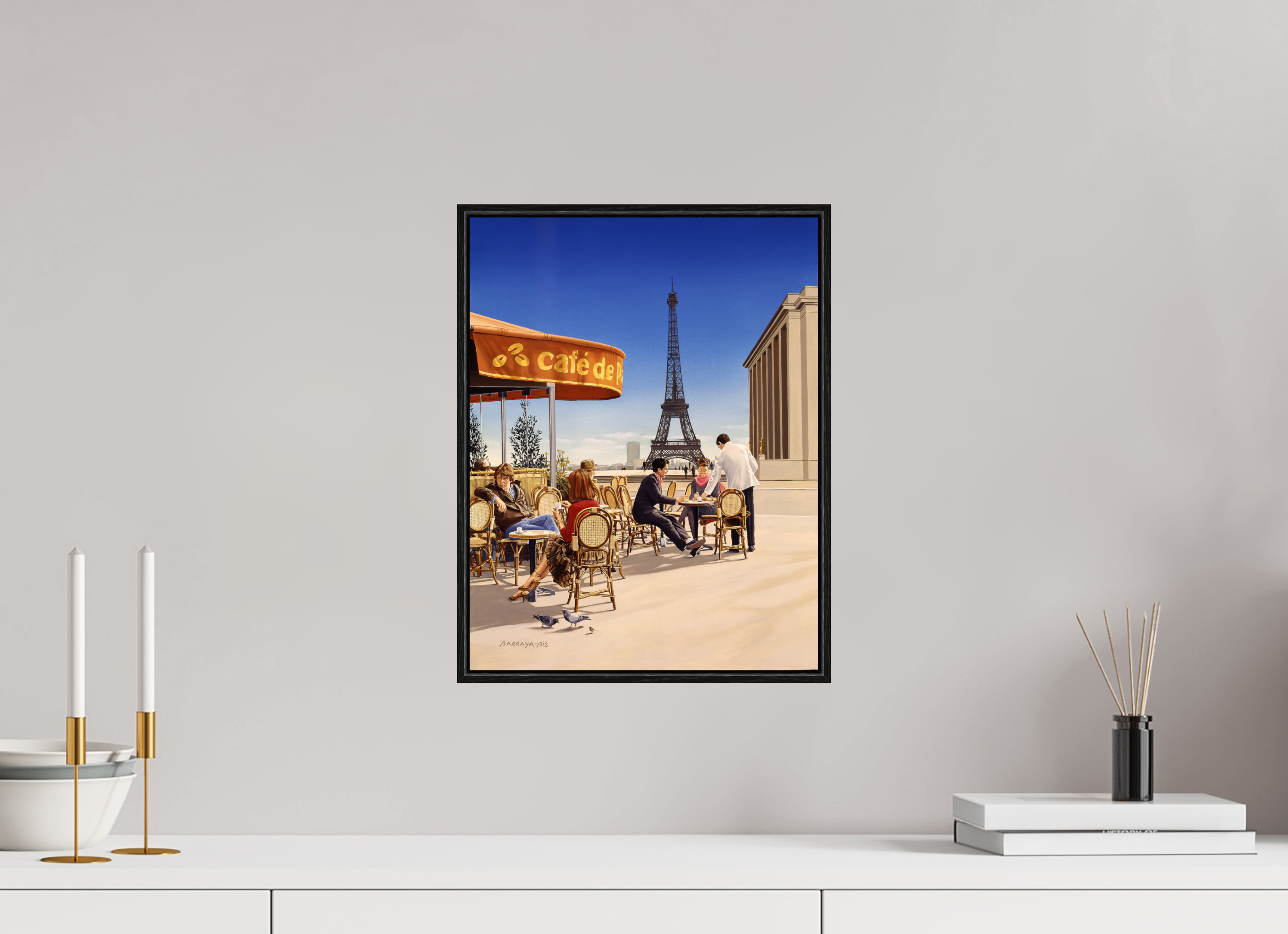 30 x 39 cm, Sur Alu Dibond Mat Cadre 6mm noir Café de Paris.