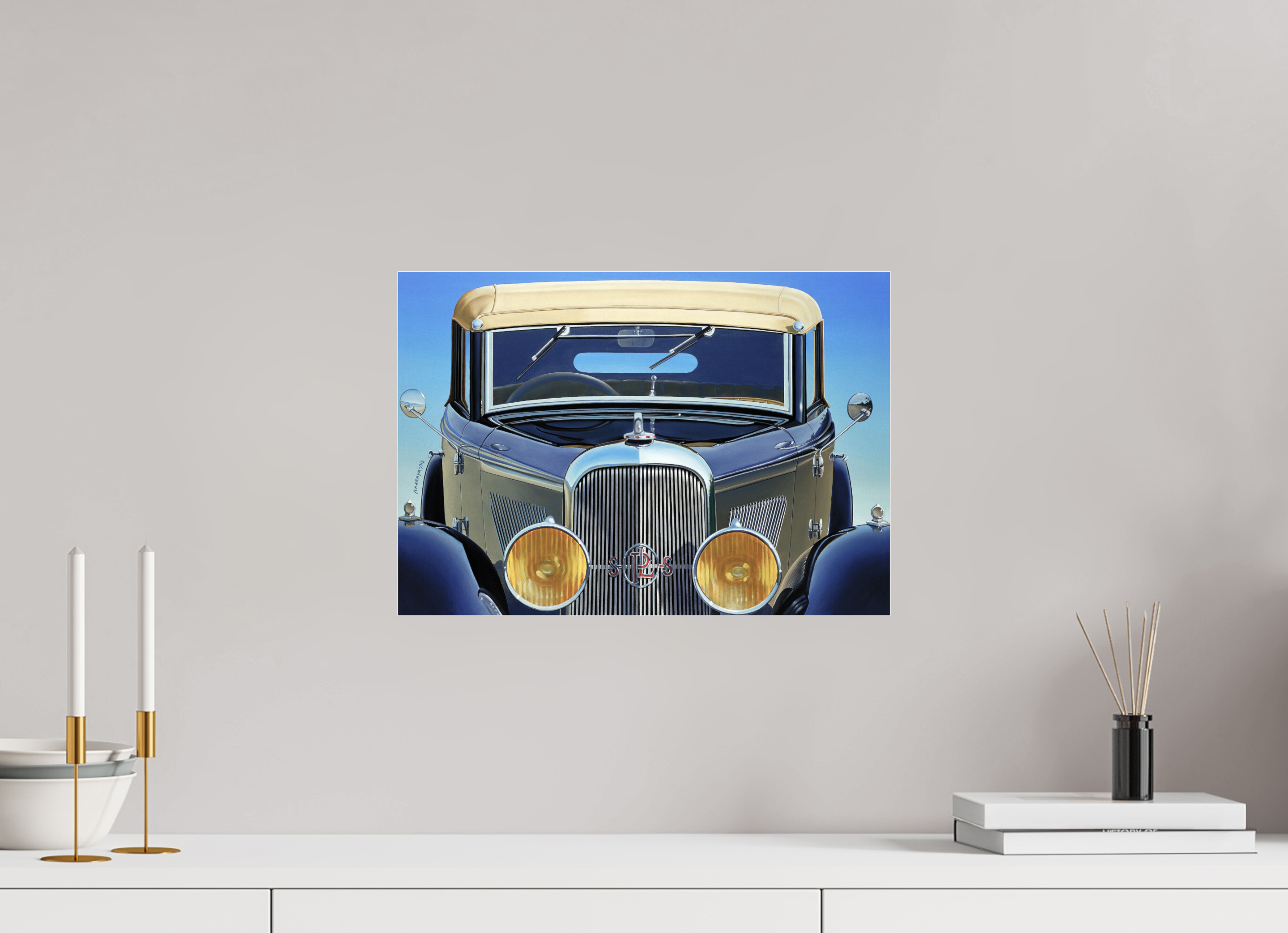 42,9 x 30 cm, Sous Plexiglas Brillant Auto-portrait Panhard.
